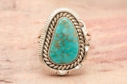 Artie Yellowhorse Genuine Morenci Turquoise Sterling Silver Ring